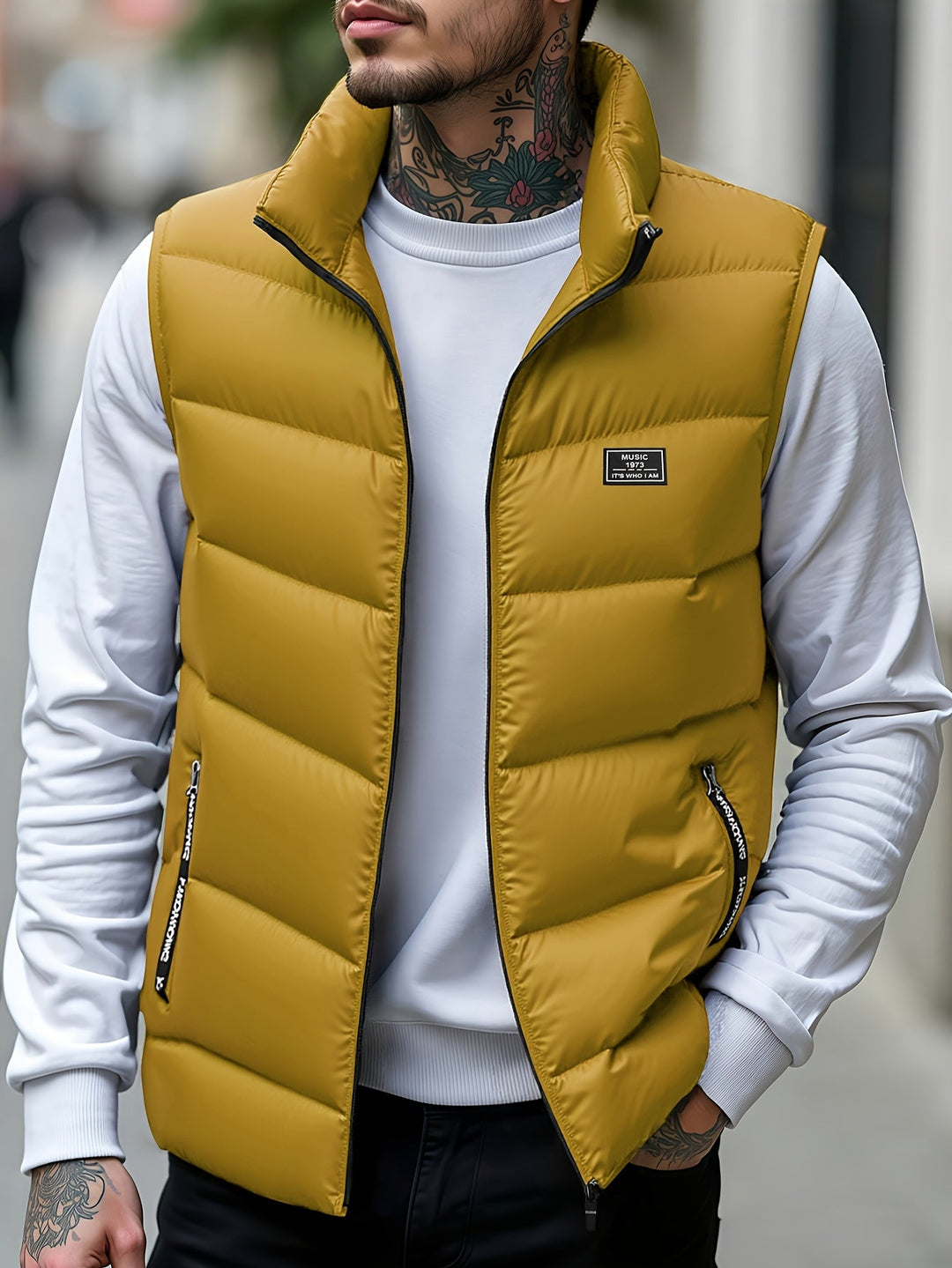 Aloyis - Gilet Matelassé à col Montant et Poches Zippées Couleur