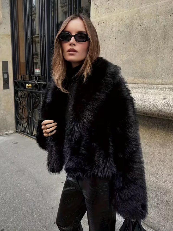 Jorida - Veste Courte Oversize À Revers en Fausse Fourrure