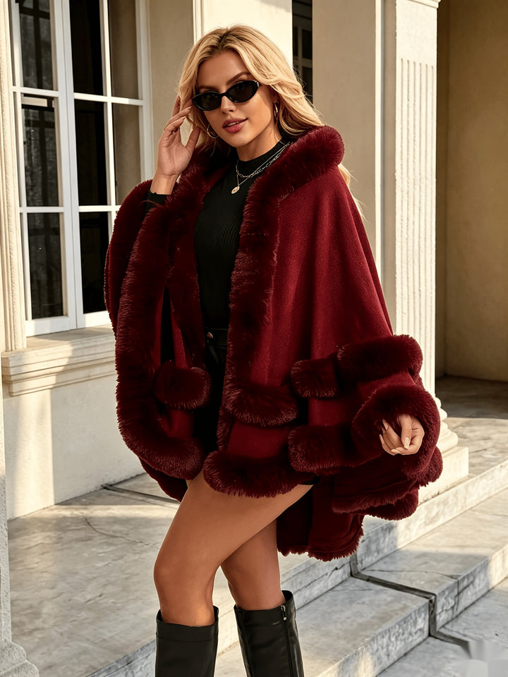 Toriann - Cardigan D'hiver À Capuche Doublé De Fourrure Ouvert Sur Le Devant
