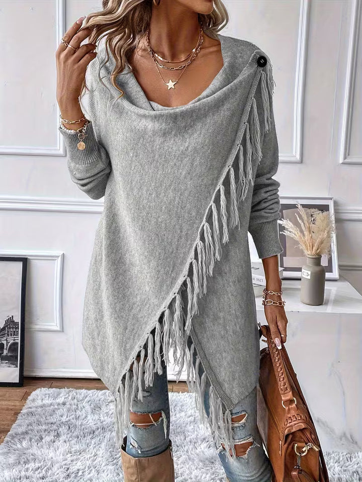 Busra - Cardigan Drapé AU Niveau Du Cou, Avec Bordure À Franges