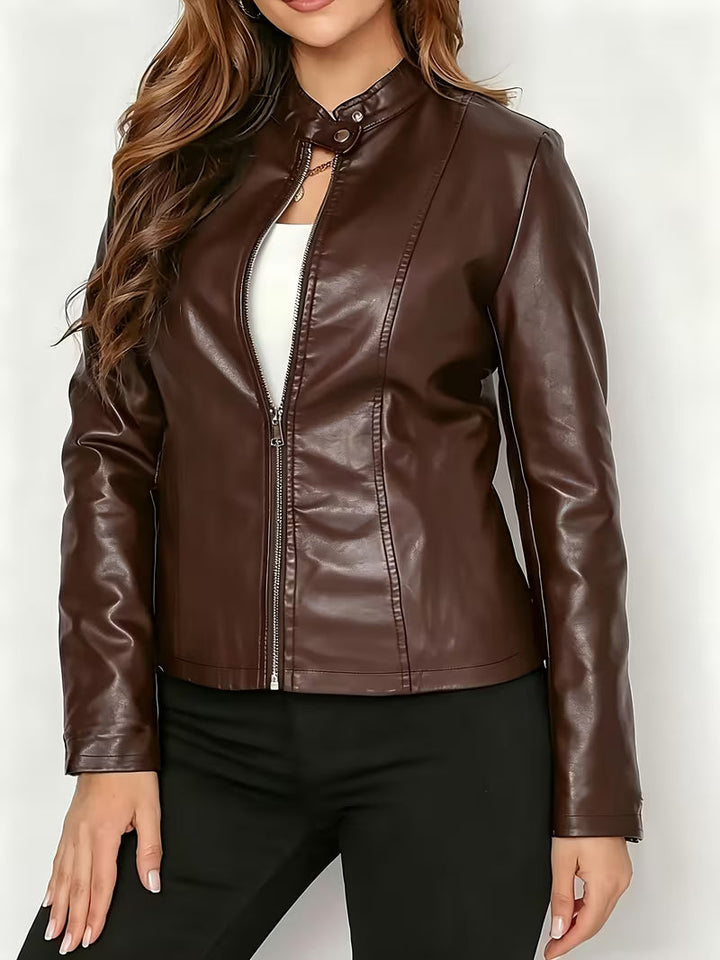 Siliena - Veste Élégante en Simili Cuir Avec Fermeture Éclair