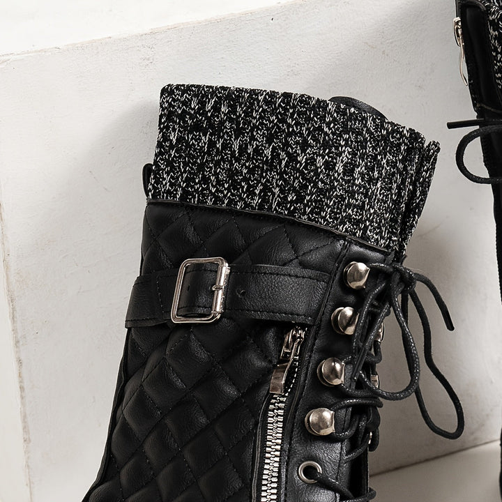 Sigrun - Bottines Matelassées à Lacets Avec Revers Tricotés