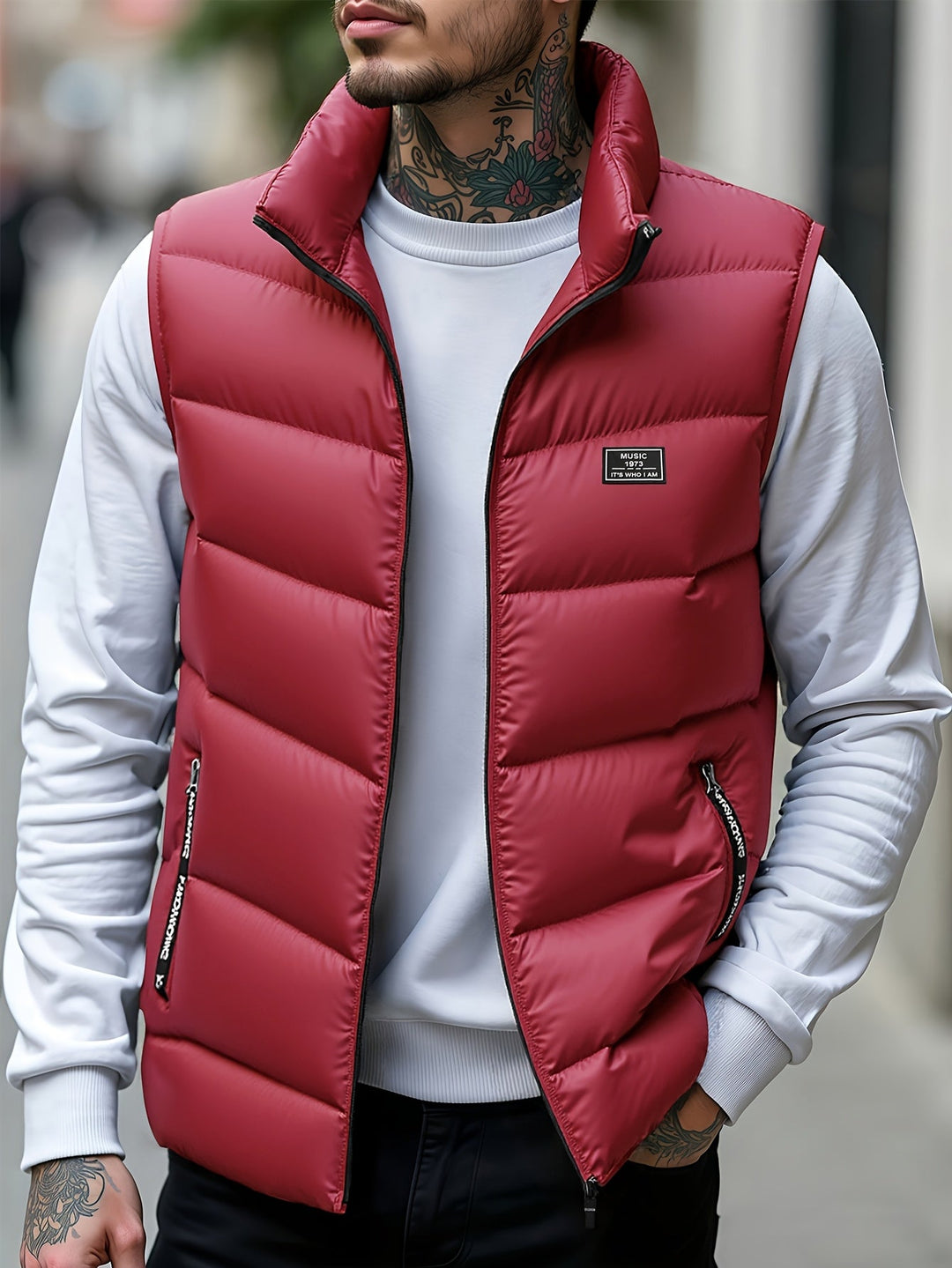 Aloyis - Gilet Matelassé à col Montant et Poches Zippées Couleur