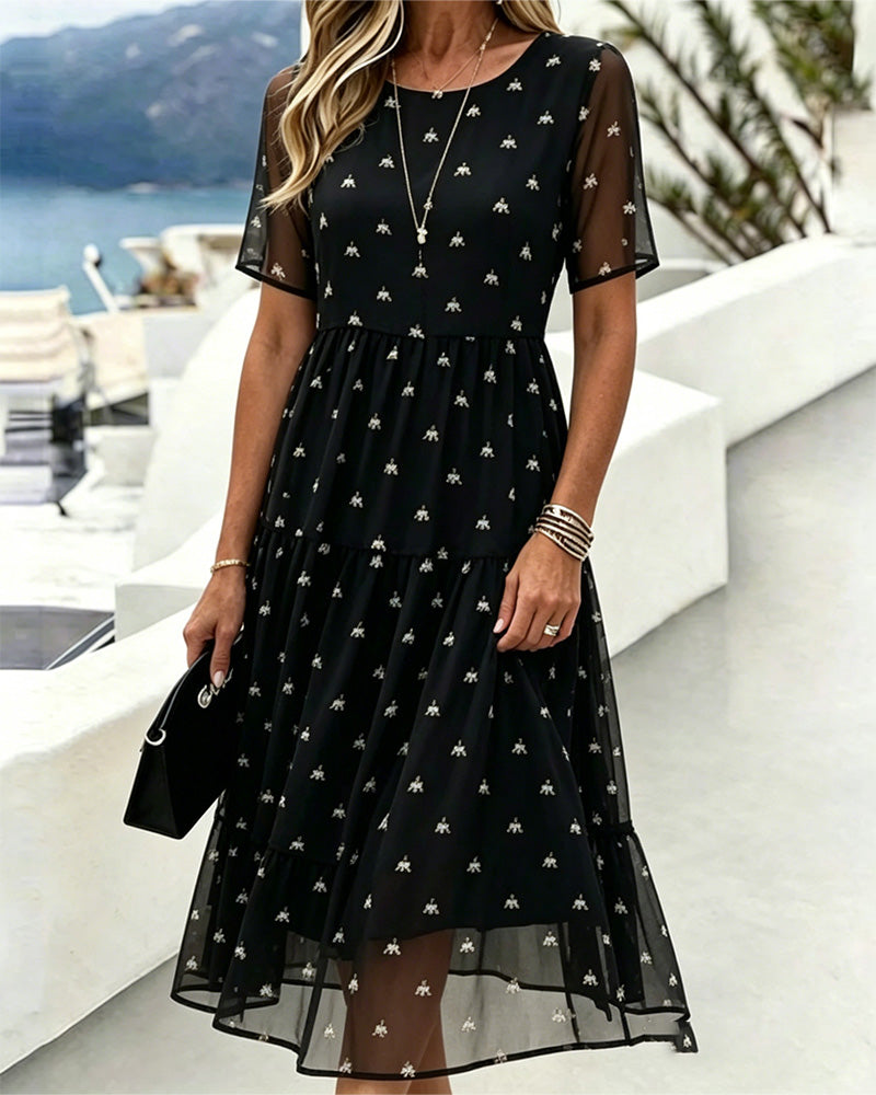 Marci - Robe Mi-longue À Volants Et Manches Transparentes À Imprimé Floral