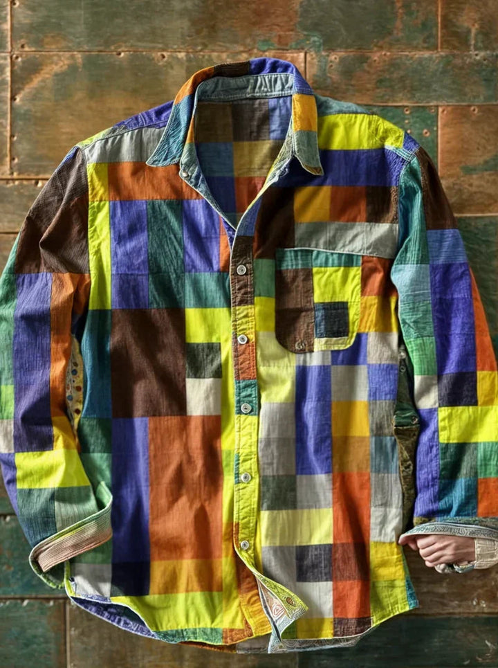Jhoanny - Chemise À Manches Longues À Imprimé Géométrique Patchwork