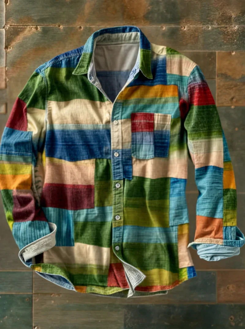 Jhoanny - Chemise À Manches Longues À Imprimé Géométrique Patchwork