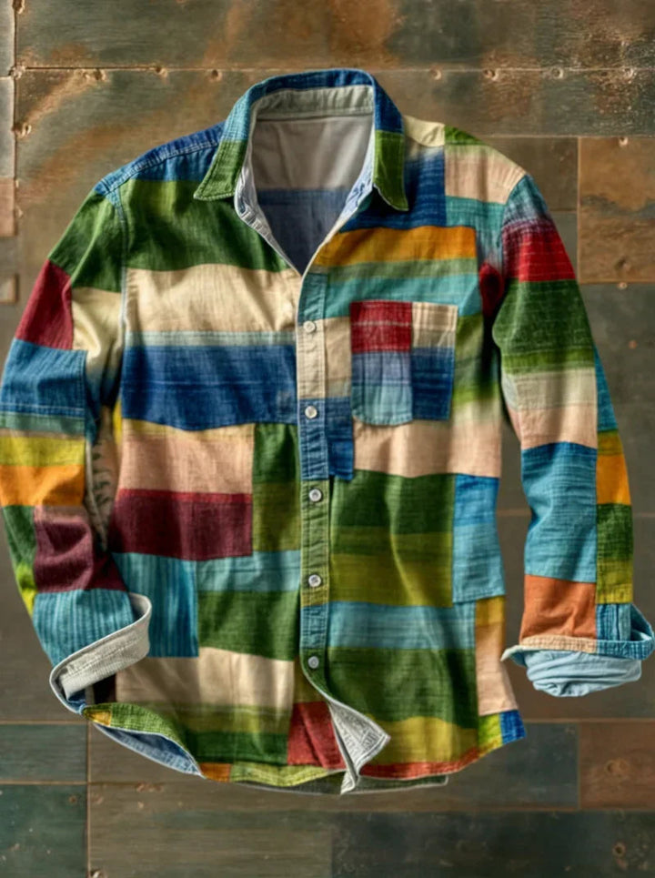 Jhoanny - Chemise À Manches Longues À Imprimé Géométrique Patchwork