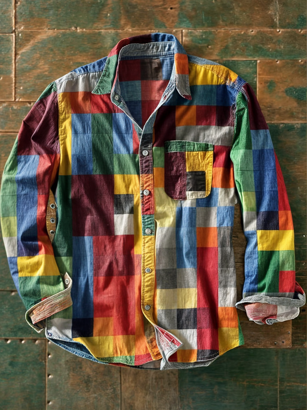 Jhoanny - Chemise À Manches Longues À Imprimé Géométrique Patchwork