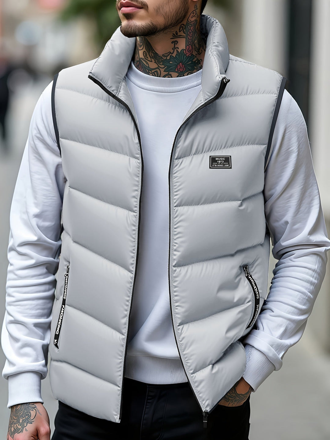 Aloyis - Gilet Matelassé à col Montant et Poches Zippées Couleur