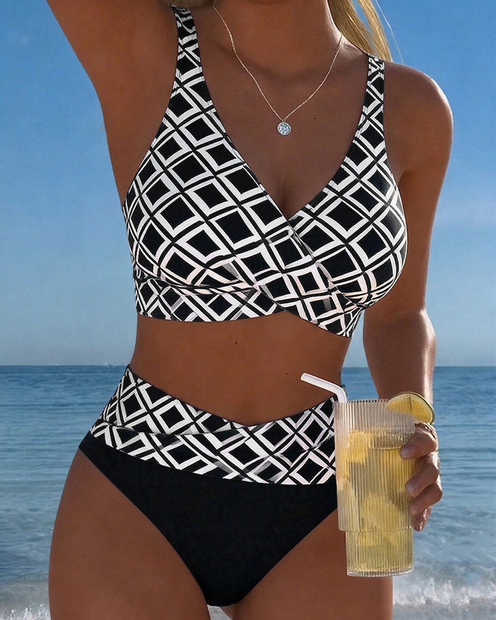 Chelvi - Élégant Bikini Deux Pièces À Motif Losanges