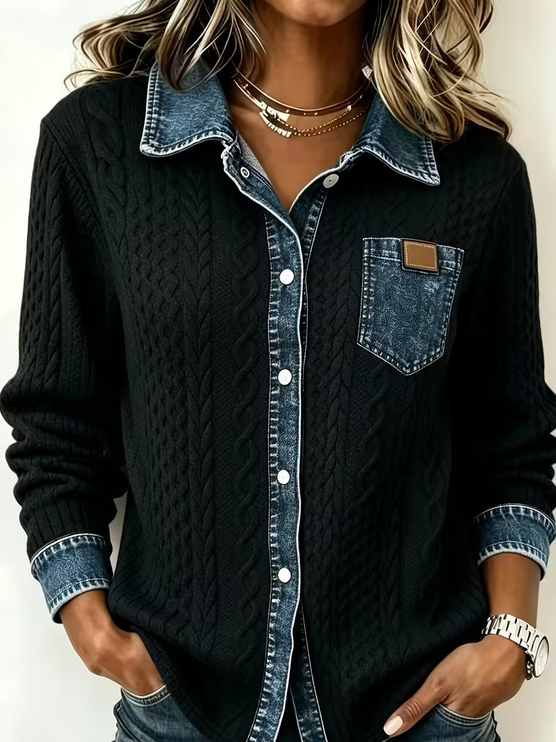 Eryna - Chemise à Manches Longues en Maille Torsadée Avec Col en Jean