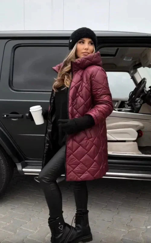 Yania - Manteau Long Matelassé Zippé À Capuche