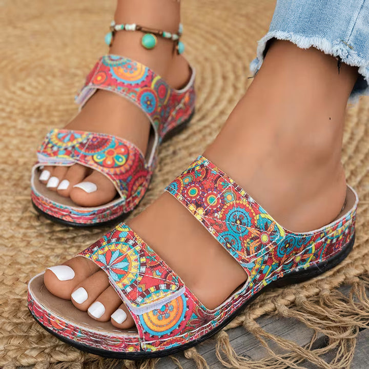 Dhifef - Sandales D'été À Talons Épais Et Imprimés