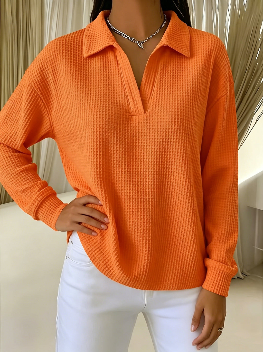 Nastya - Chemise Élégante À Col Polo Et Motif Gaufré