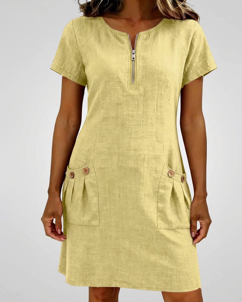 Krystan - Robe Utilitaire À Manches Courtes Et Fermeture Éclair Sur Le Devant