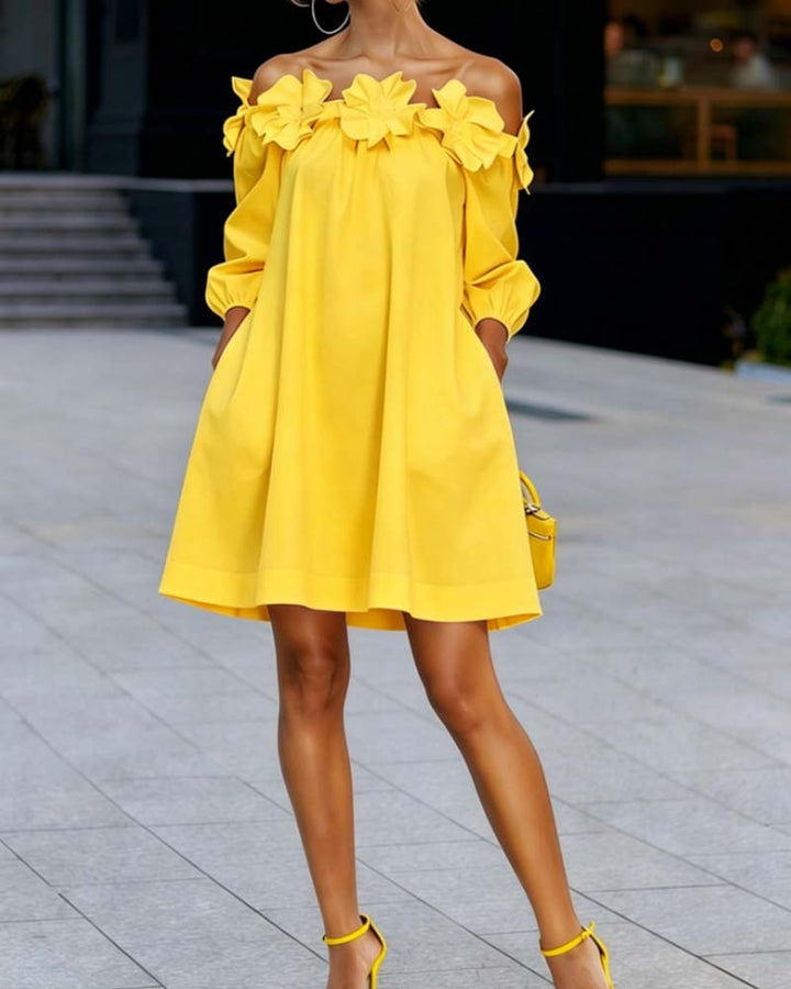 Loania - Robe À Épaules Dénudées Et Motifs Floraux