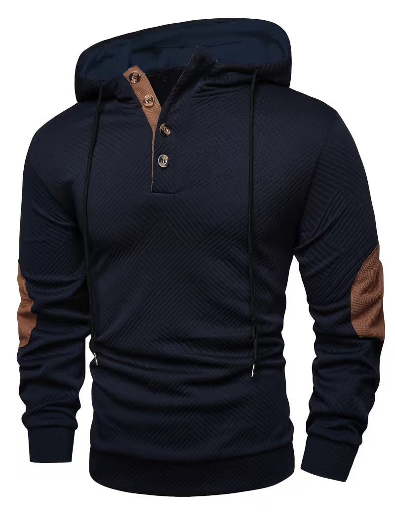 Alejandro - Textured Hooded Sweatshirt with Contrast Elbow Patches