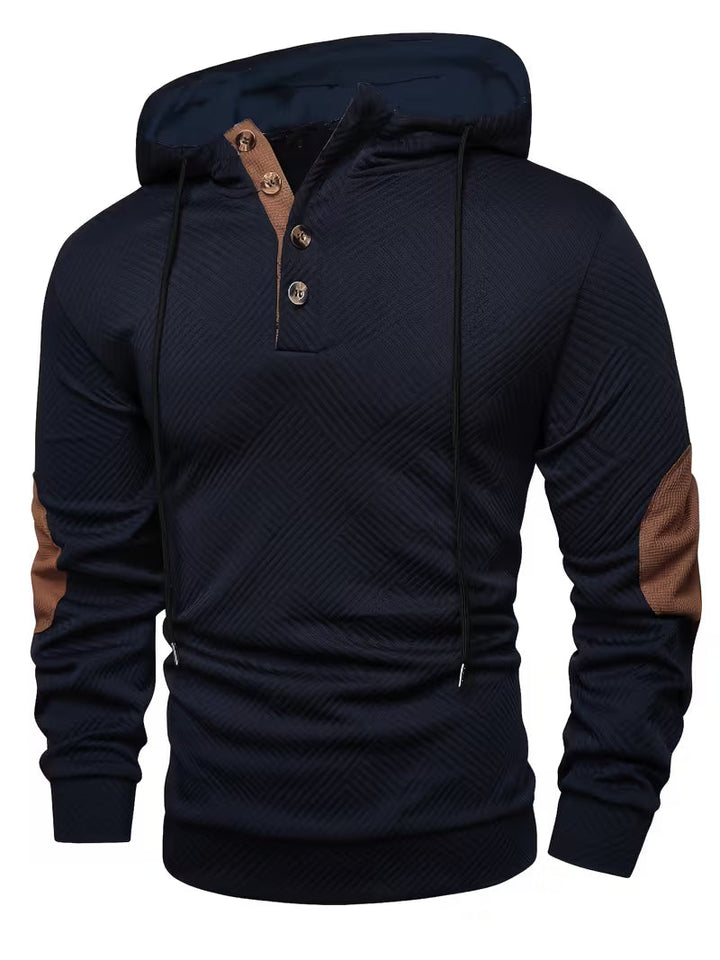 Alejandro - Textured Hooded Sweatshirt with Contrast Elbow Patches
