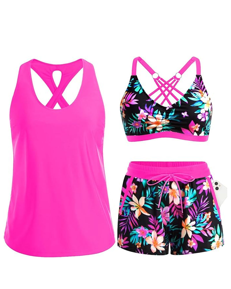 Meaghan - Ensemble Tankini Trois Pièces Avec Paréo