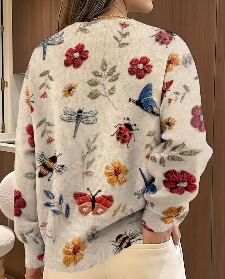 Nigella - Pull Décontracté À Imprimé Floral Et Insectes