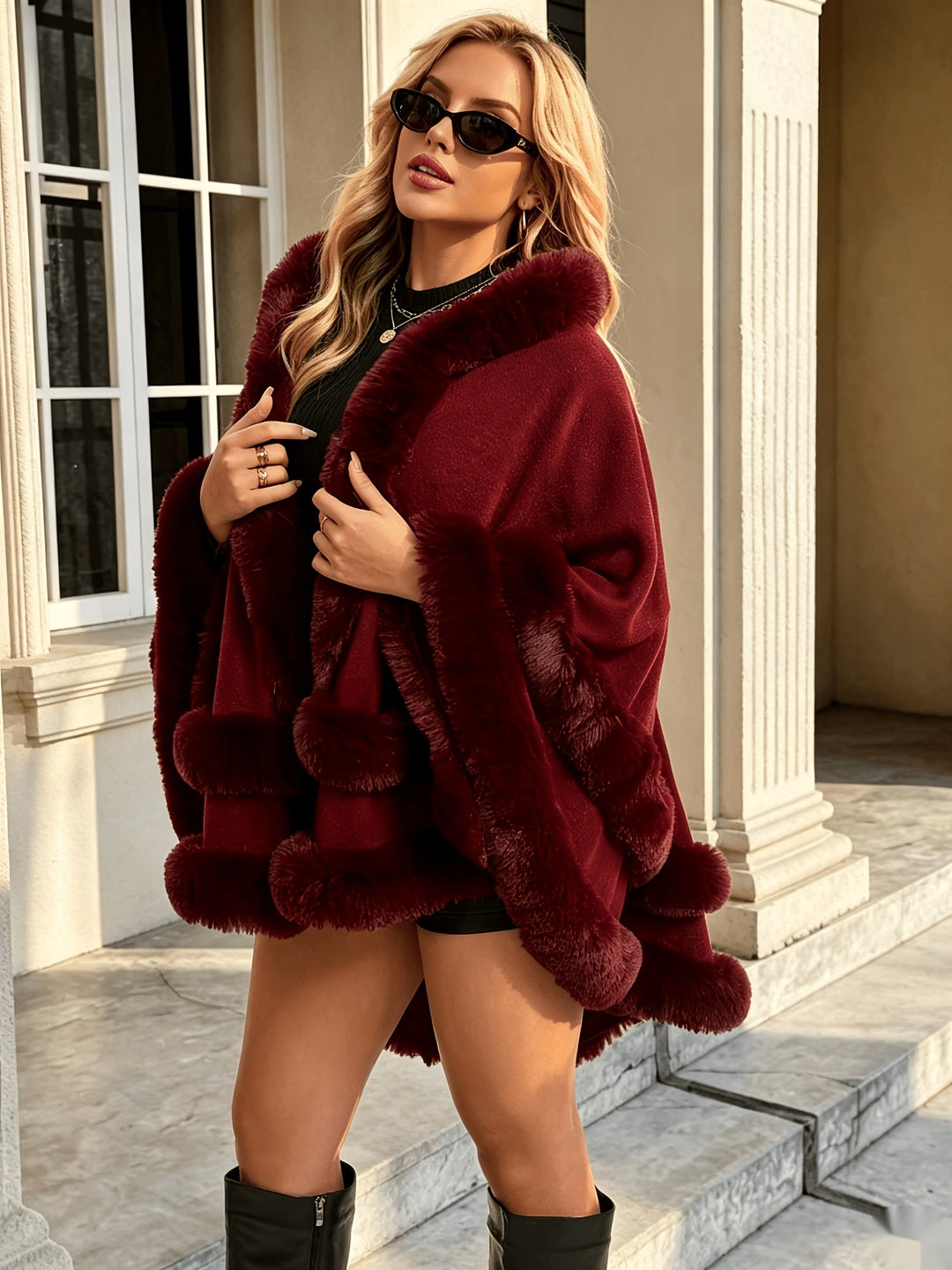 Toriann - Cardigan D'hiver À Capuche Doublé De Fourrure Ouvert Sur Le Devant
