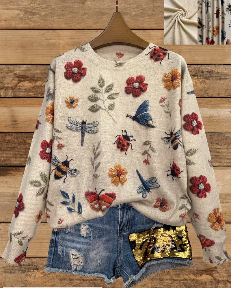 Nigella - Pull Décontracté À Imprimé Floral Et Insectes