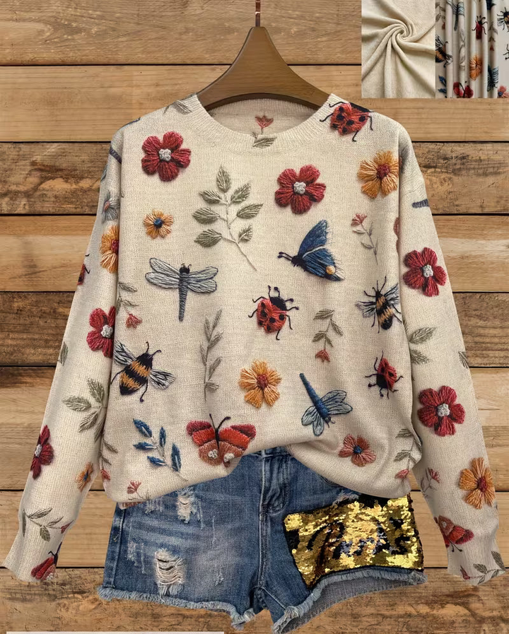 Nigella - Pull Décontracté À Imprimé Floral Et Insectes