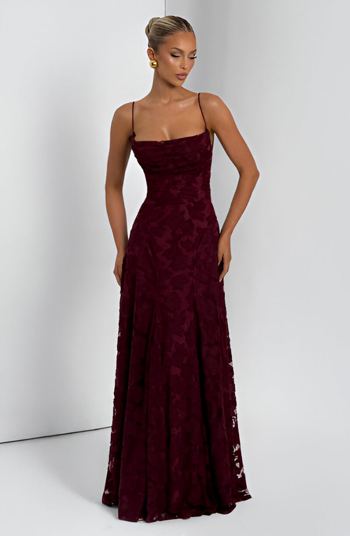Alona - Robe Longue en Dentelle Florale À Bretelles Fines