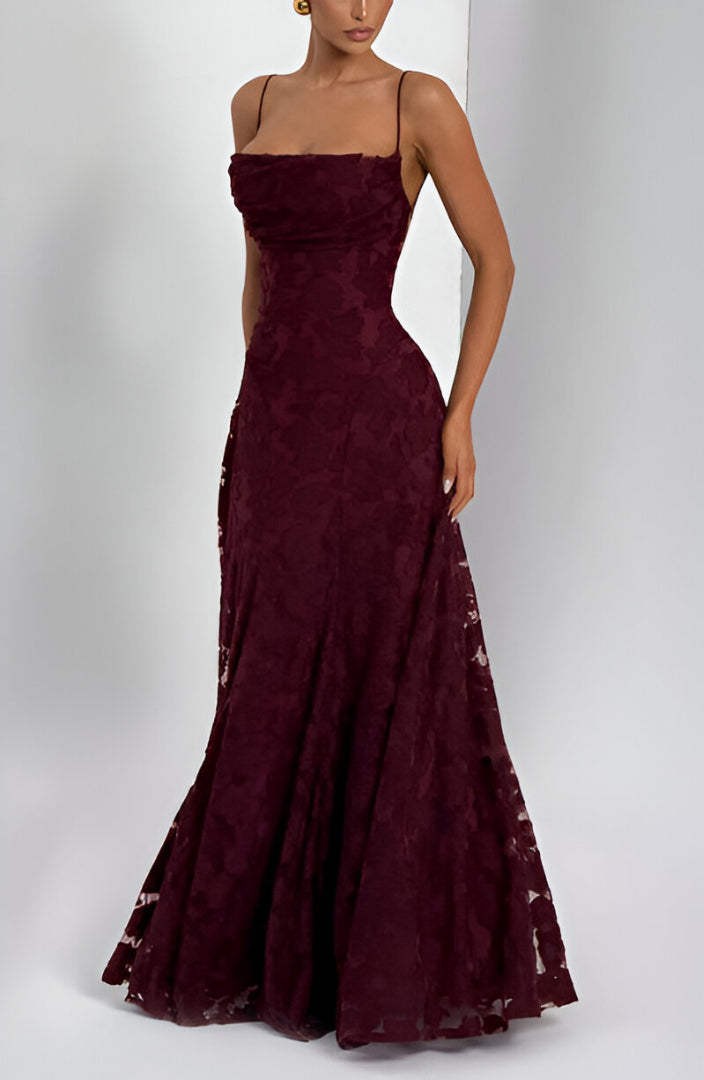 Alona - Robe Longue en Dentelle Florale À Bretelles Fines