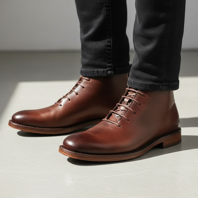 Milovans - Bottines en Cuir À Lacets À Bout Rond