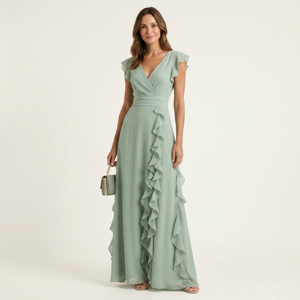 Nellyana - Robe Longue Décontractée À Col en V Manches Flottantes et Volants