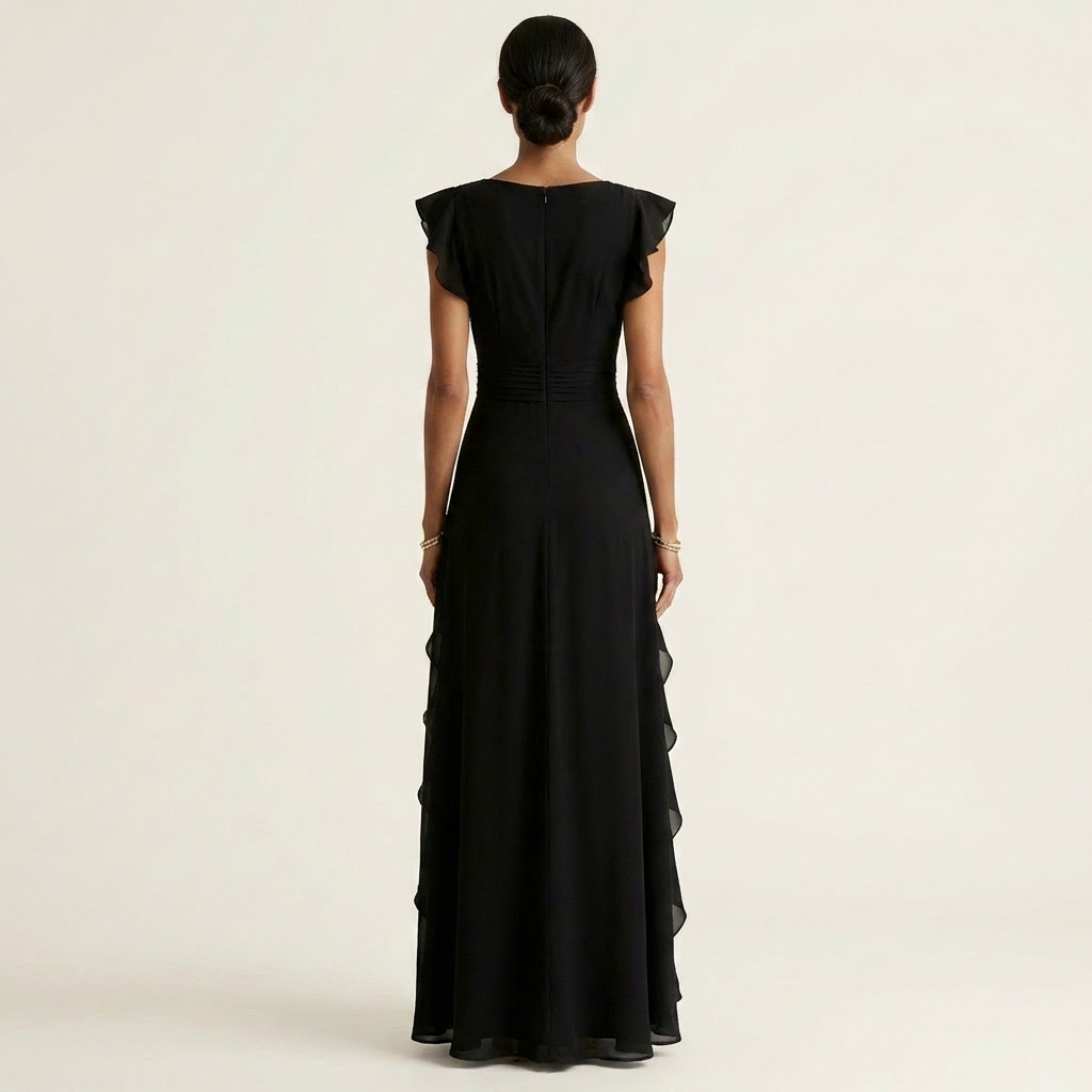 Nellyana - Robe Longue Décontractée À Col en V Manches Flottantes et Volants