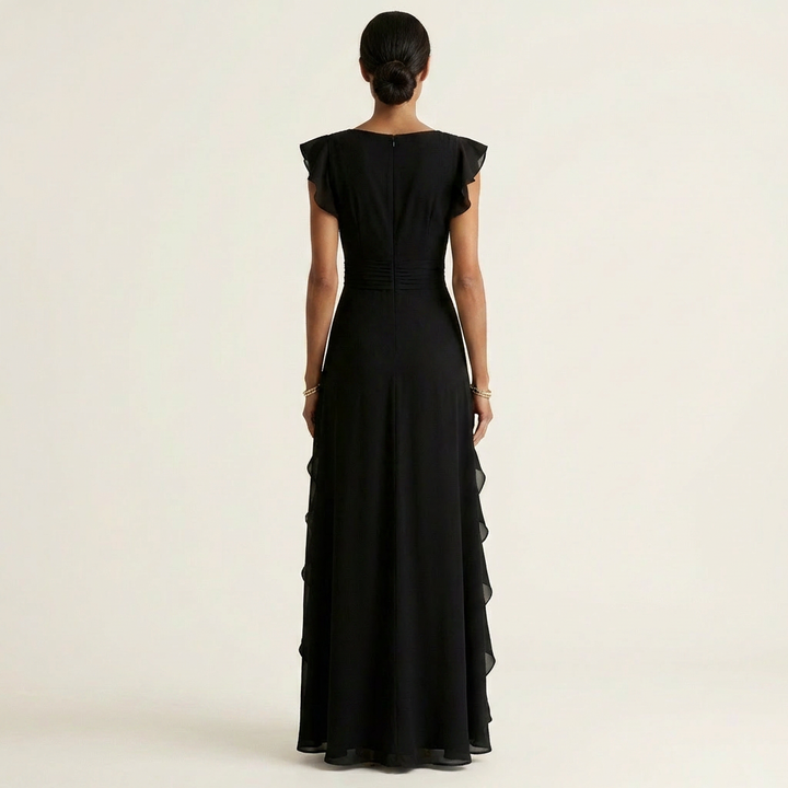 Nellyana - Robe Longue Décontractée À Col en V Manches Flottantes et Volants