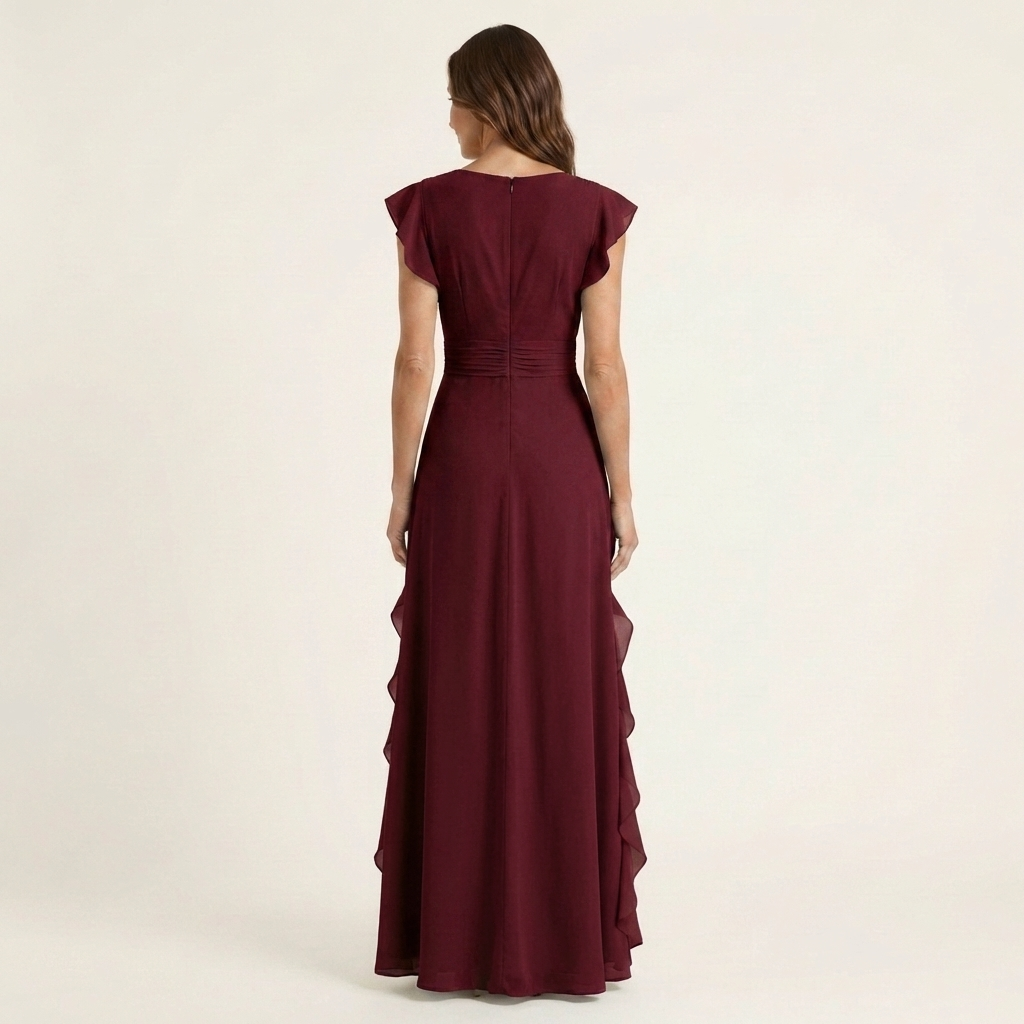 Nellyana - Robe Longue Décontractée À Col en V Manches Flottantes et Volants