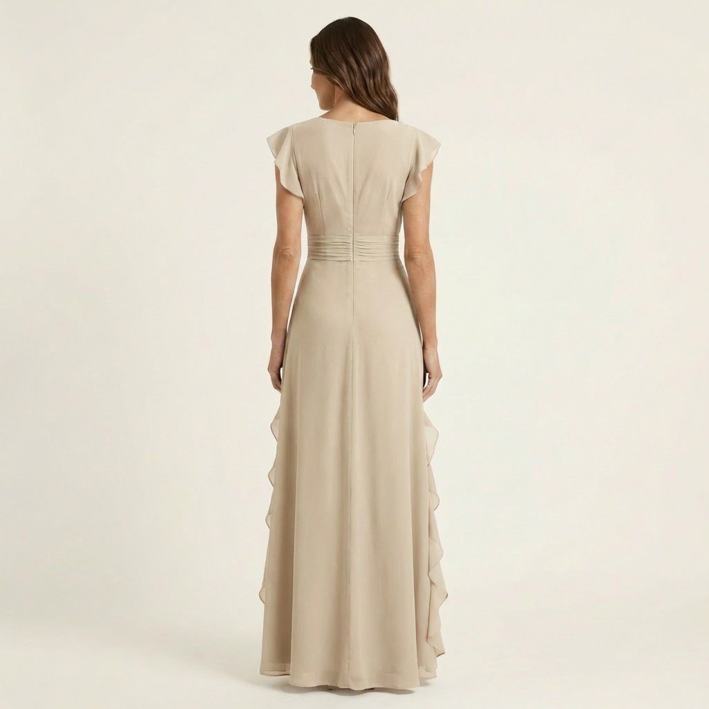 Nellyana - Robe Longue Décontractée À Col en V Manches Flottantes et Volants