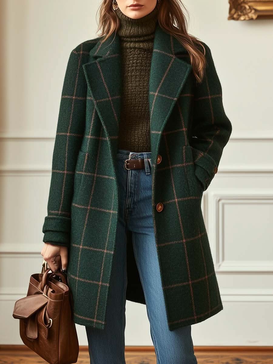 Rosine - Manteau Classique À Carreaux Avec Col À Revers