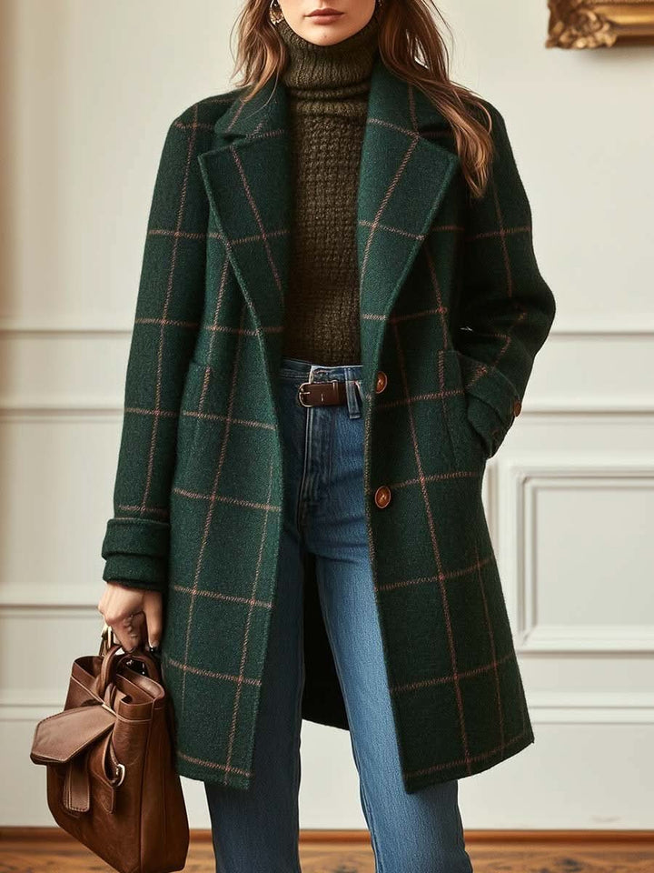 Rosine - Manteau Classique À Carreaux Avec Col À Revers