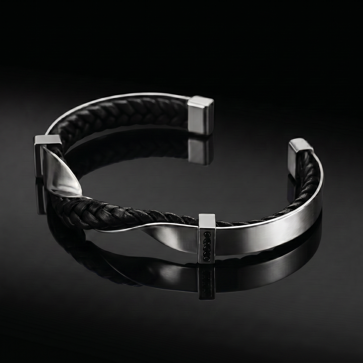 Kayel - Bracelet à Manchettes En Cuir Tressé