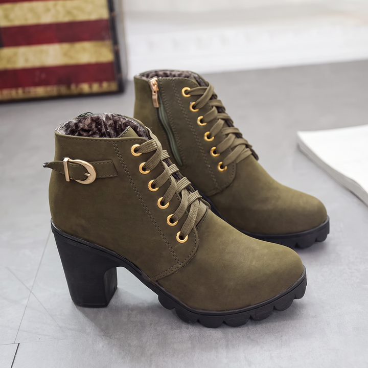 Rijona - Bottines À Talon Épais, À Lacets Et Boucles
