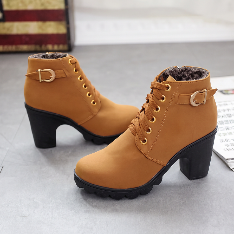 Rijona - Bottines À Talon Épais, À Lacets Et Boucles