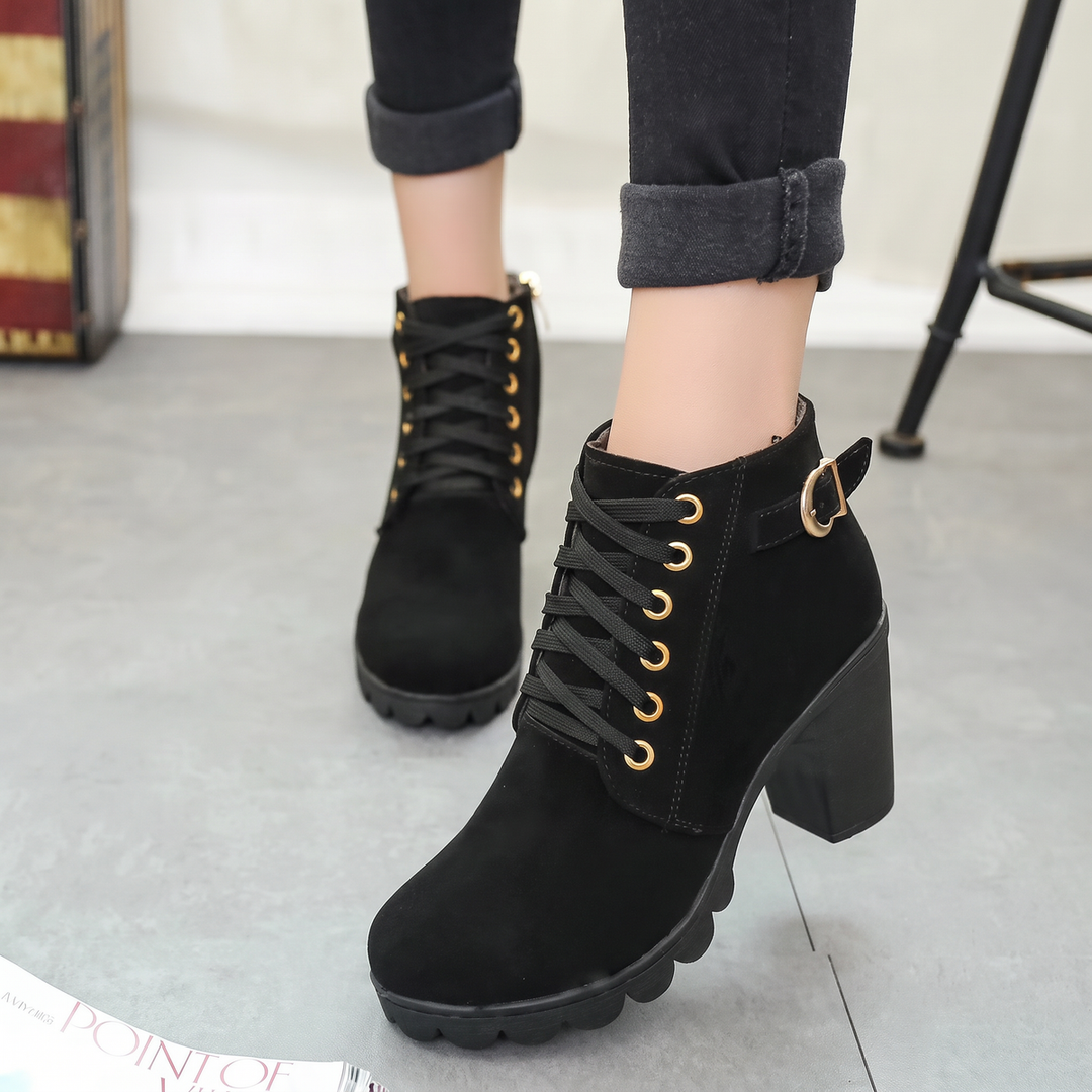Rijona - Bottines À Talon Épais, À Lacets Et Boucles