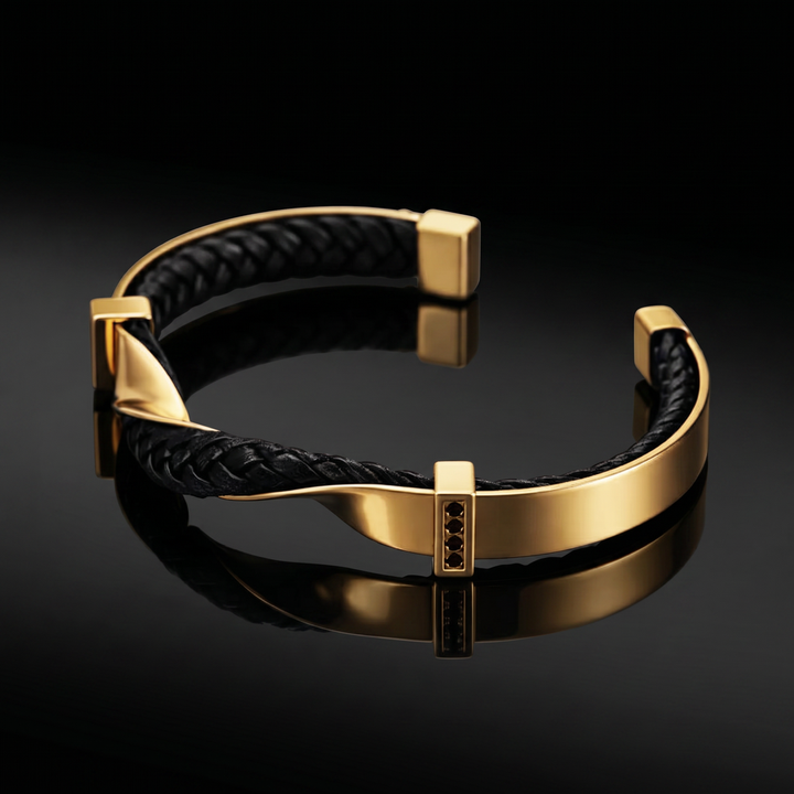 Kayel - Bracelet à Manchettes En Cuir Tressé