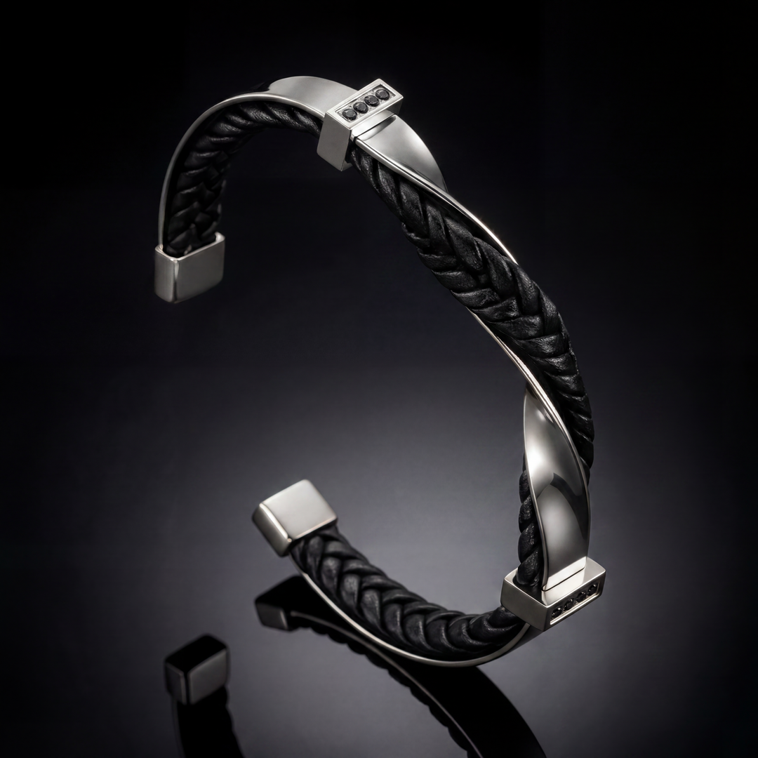 Kayel - Bracelet à Manchettes En Cuir Tressé