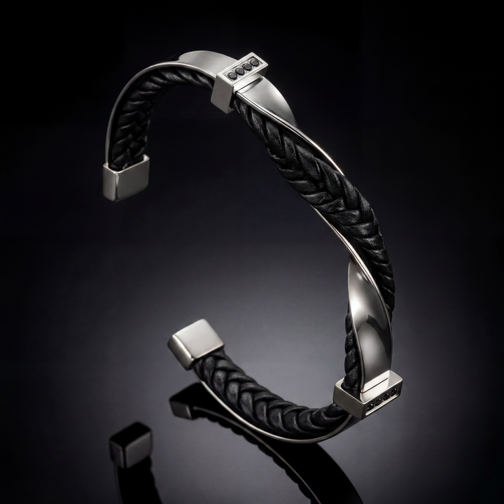 Kayel - Bracelet à Manchettes En Cuir Tressé