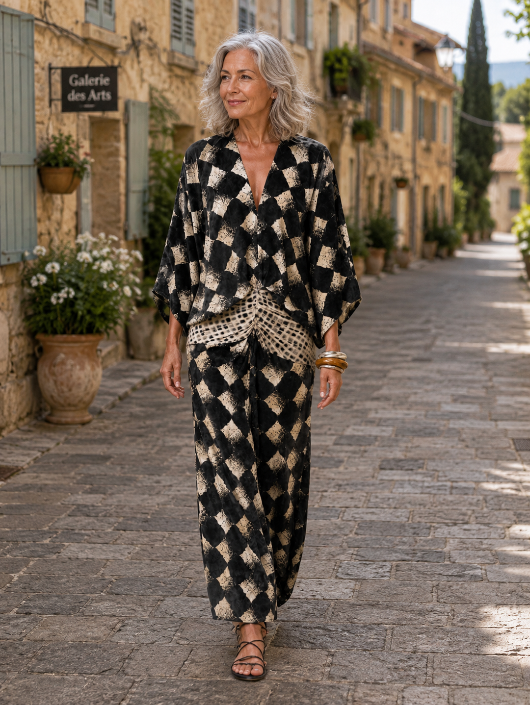 Meeria - Robe Longue Ample À Col en V Et Imprimé