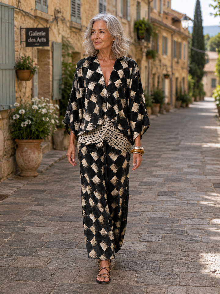 Meeria - Robe Longue Ample À Col en V Et Imprimé