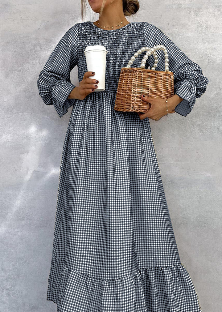 Helenee - Robe Longue À Carreaux Et Col Rond