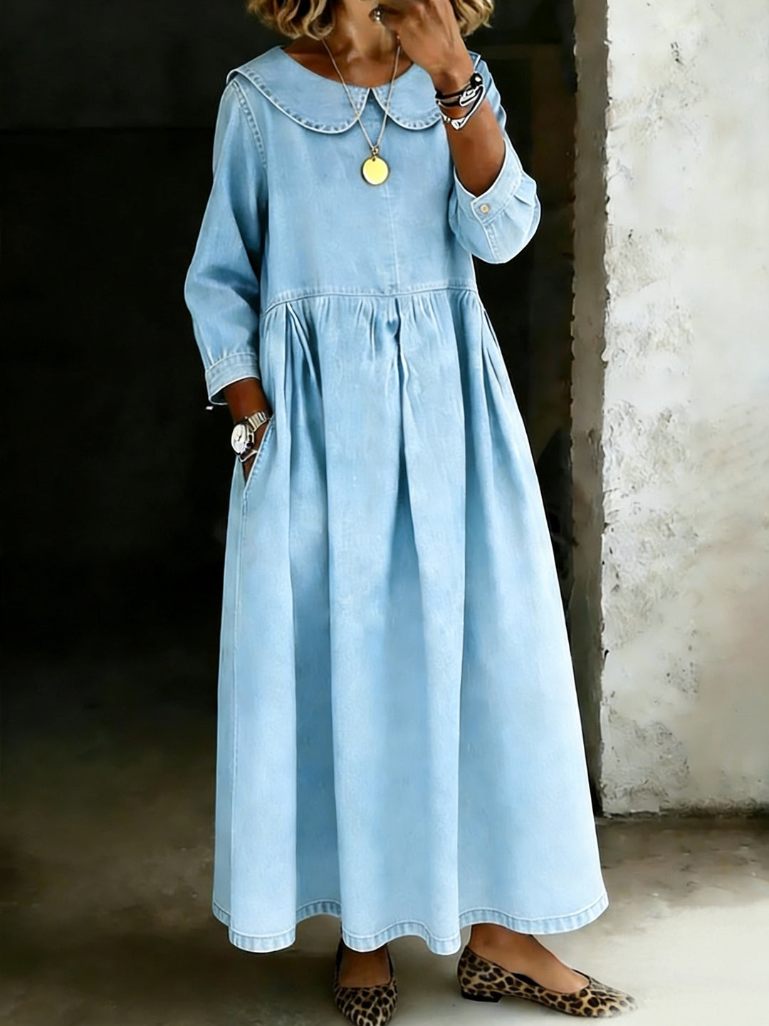 Dasol - Robe en Jean À Manches Longues