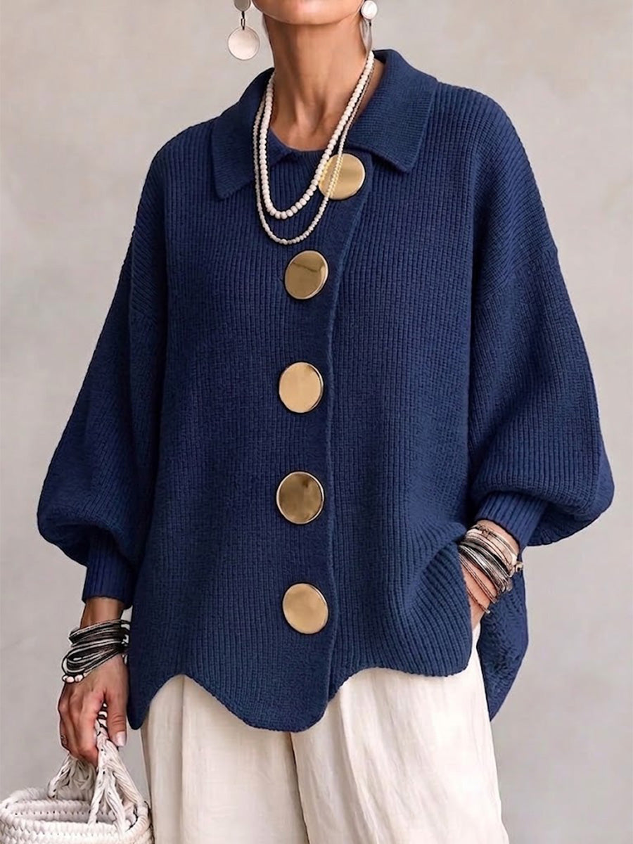 Shiryl - Long Sleeve Collared Button Up Knit Cardigan