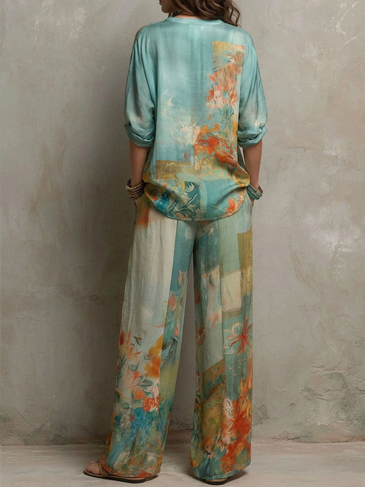 Chiaran - Ensemble à Imprimé Floral avec Pantalon à Jambes Larges